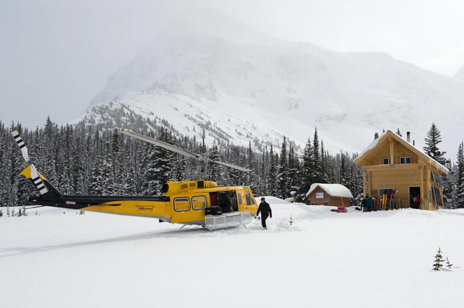 Helicopter unloading at lodge