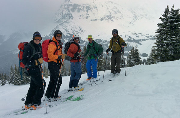 Group on a guided ski tour from the Mallard Mountain Lodge in the BC Rockies