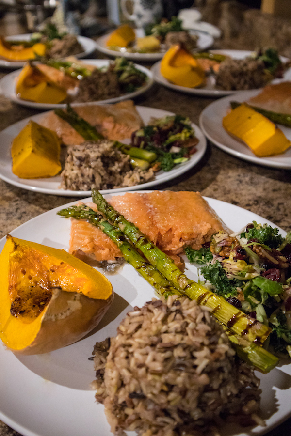 Salmon dinner at the Mallard Mountain Lodge