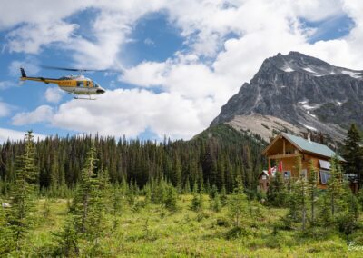 helicopter landing at backcountry lodge