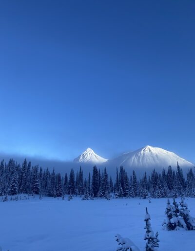 cool and clear morning in winter mountains